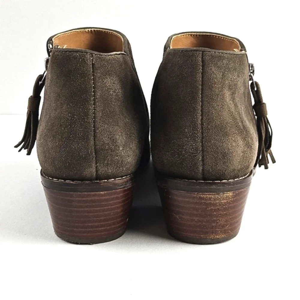 Vionic Joy Serena Taupe Kid Suede Tassel Side Zip Comfort Ankle Bootie
